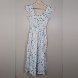 Hill House Ellie Nap Blue Botanical Smocked Floral Cottagecore Dress Size‎ S